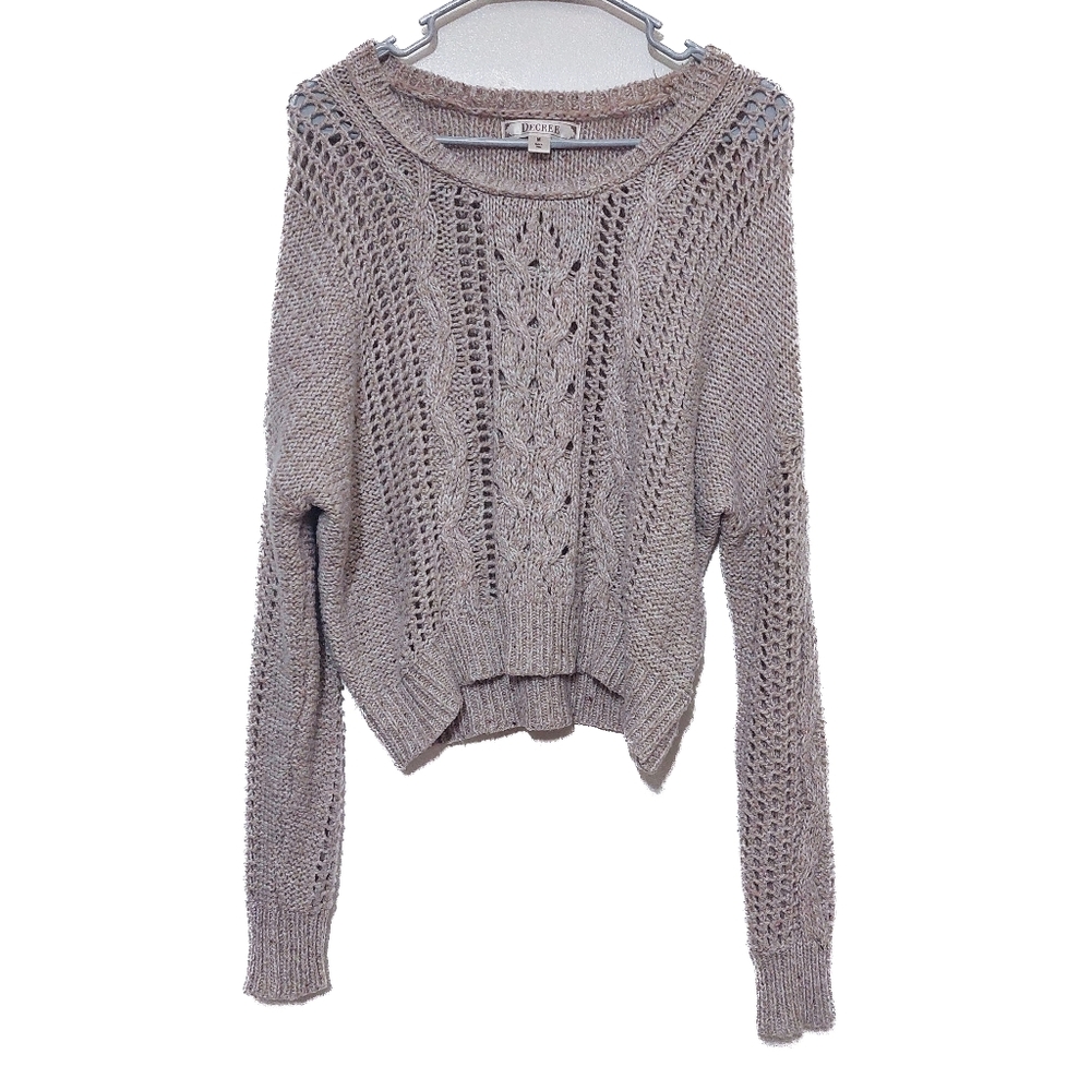 Cropped DECREE Taupe Knit Sweater Medium Beige Cream Tan Teen Women